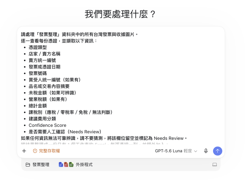 發票整理-上提示詞截圖